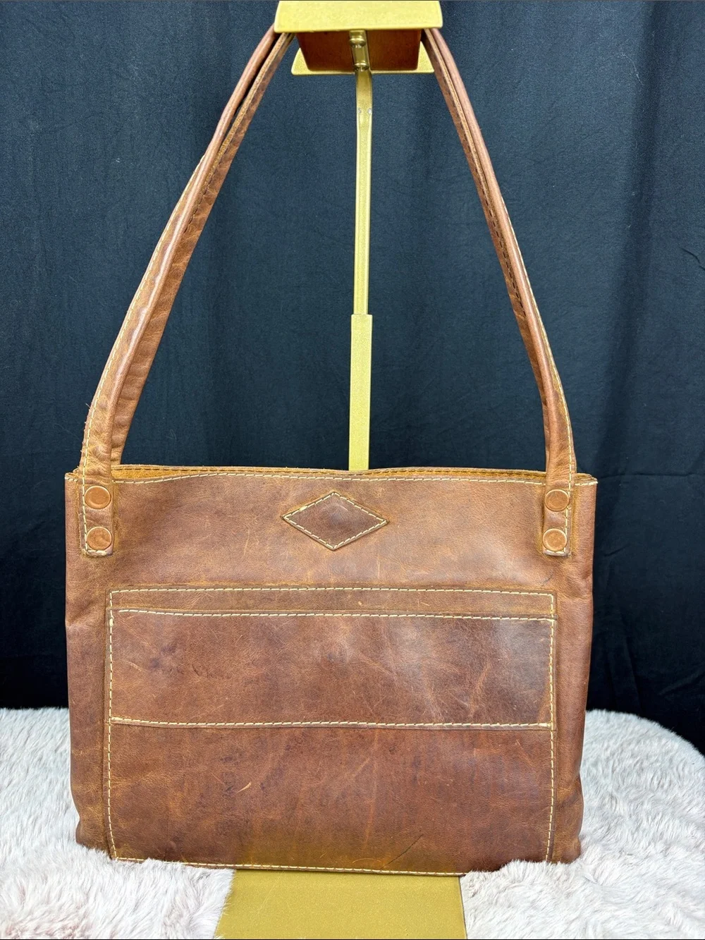 Genuine Leather Brown Shoulder Tote Distressed Boho Western